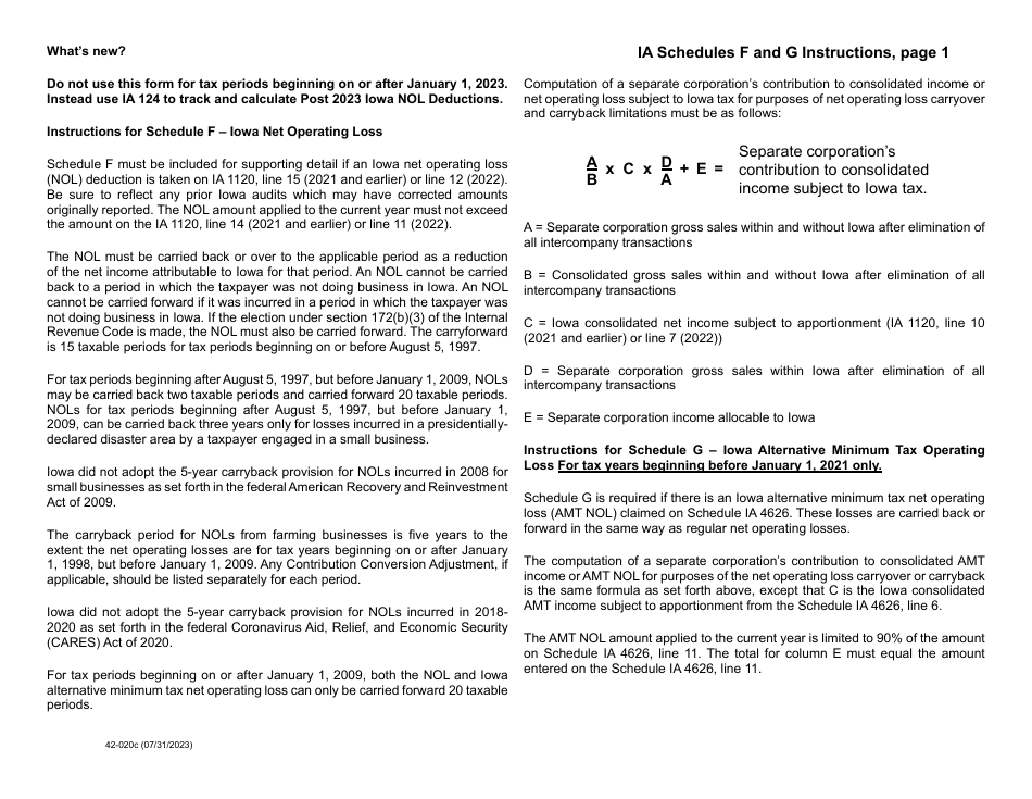 Form 42-020 Schedule F, G - Iowa, Page 3
