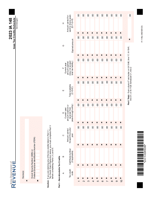 Form IA148 (41-148) Iowa Tax Credits Schedule - Iowa, 2023