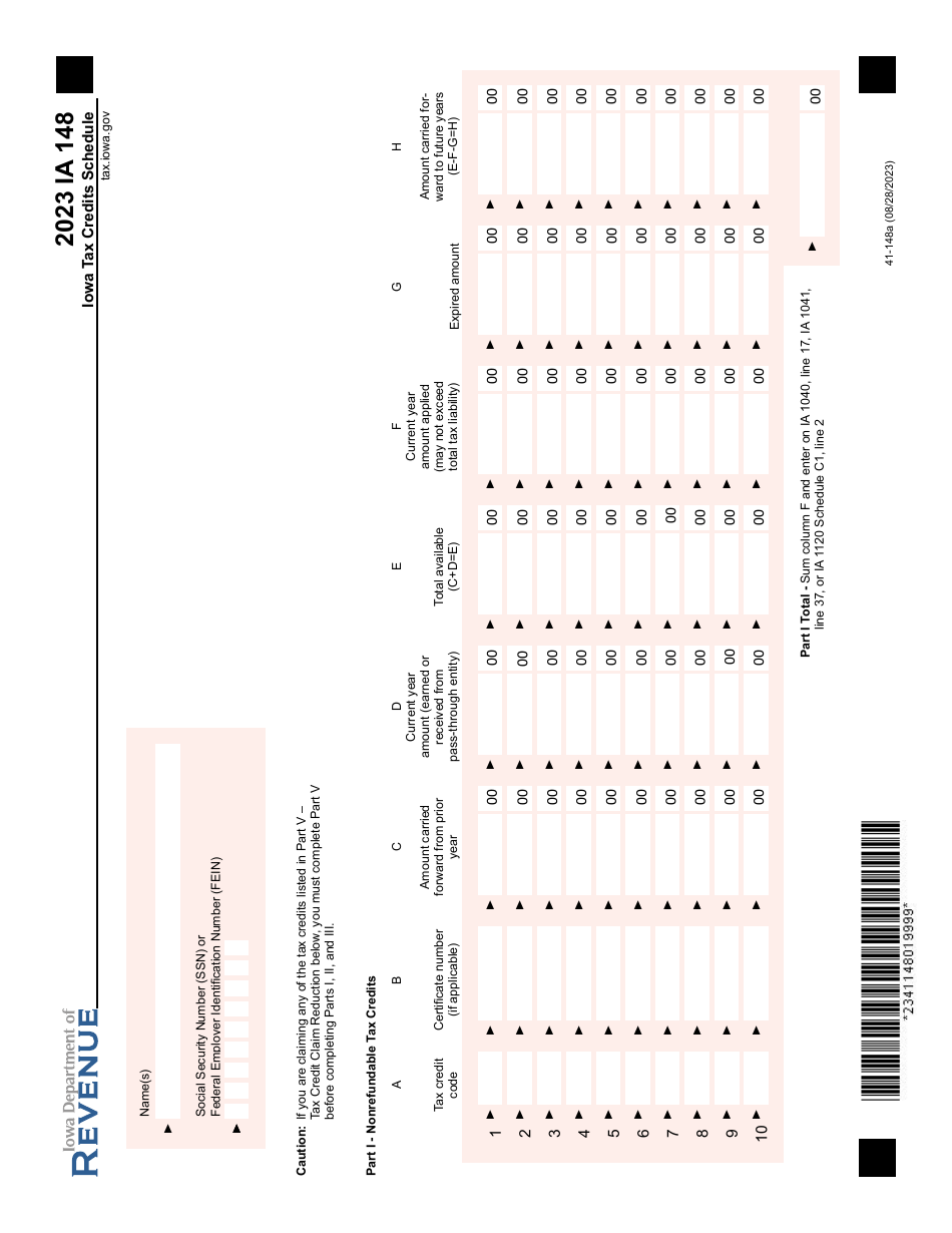 Form IA148 (41-148) Iowa Tax Credits Schedule - Iowa, Page 1