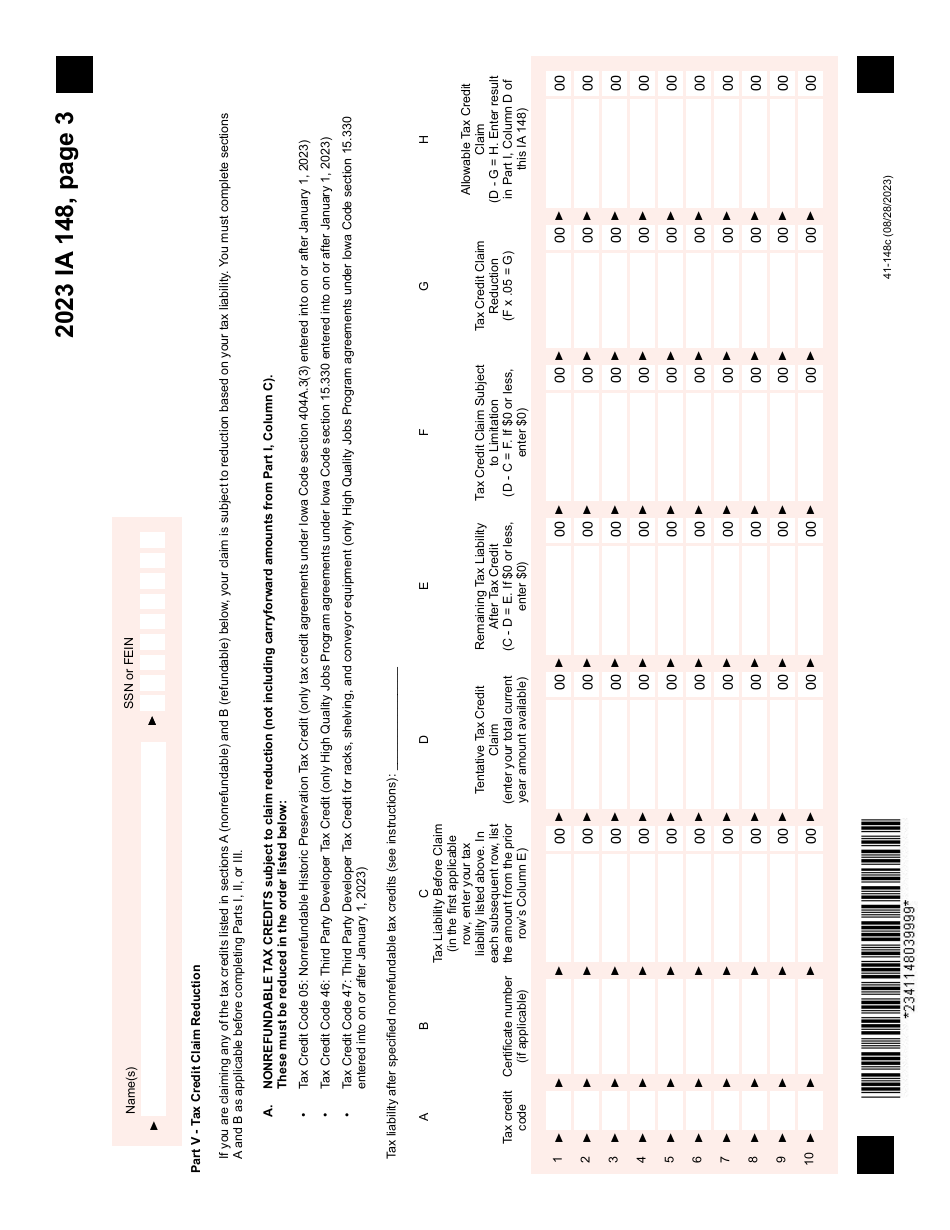 Form IA148 (41-148) Iowa Tax Credits Schedule - Iowa, Page 3