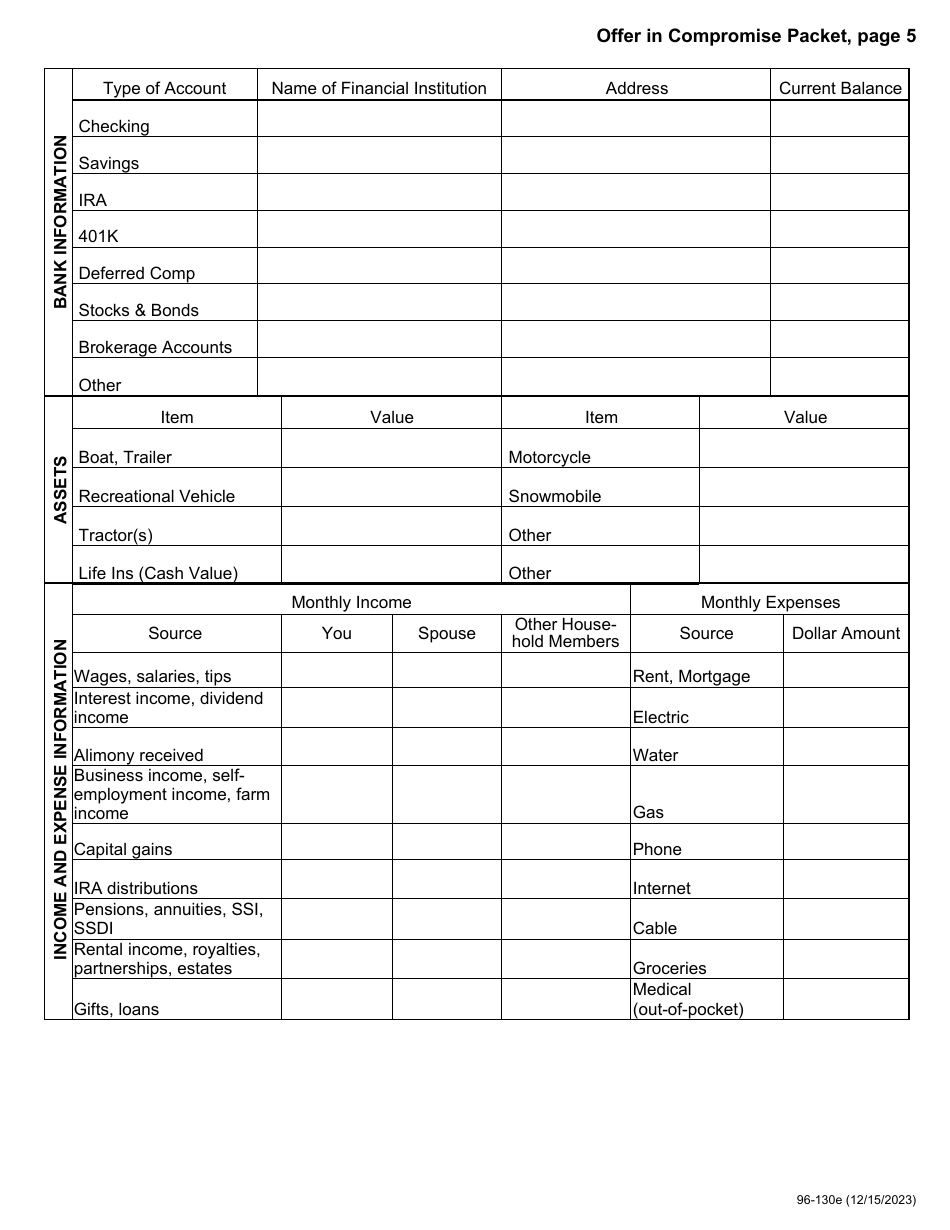 Form 96-130 Offer in Compromise Packet - Iowa, Page 5