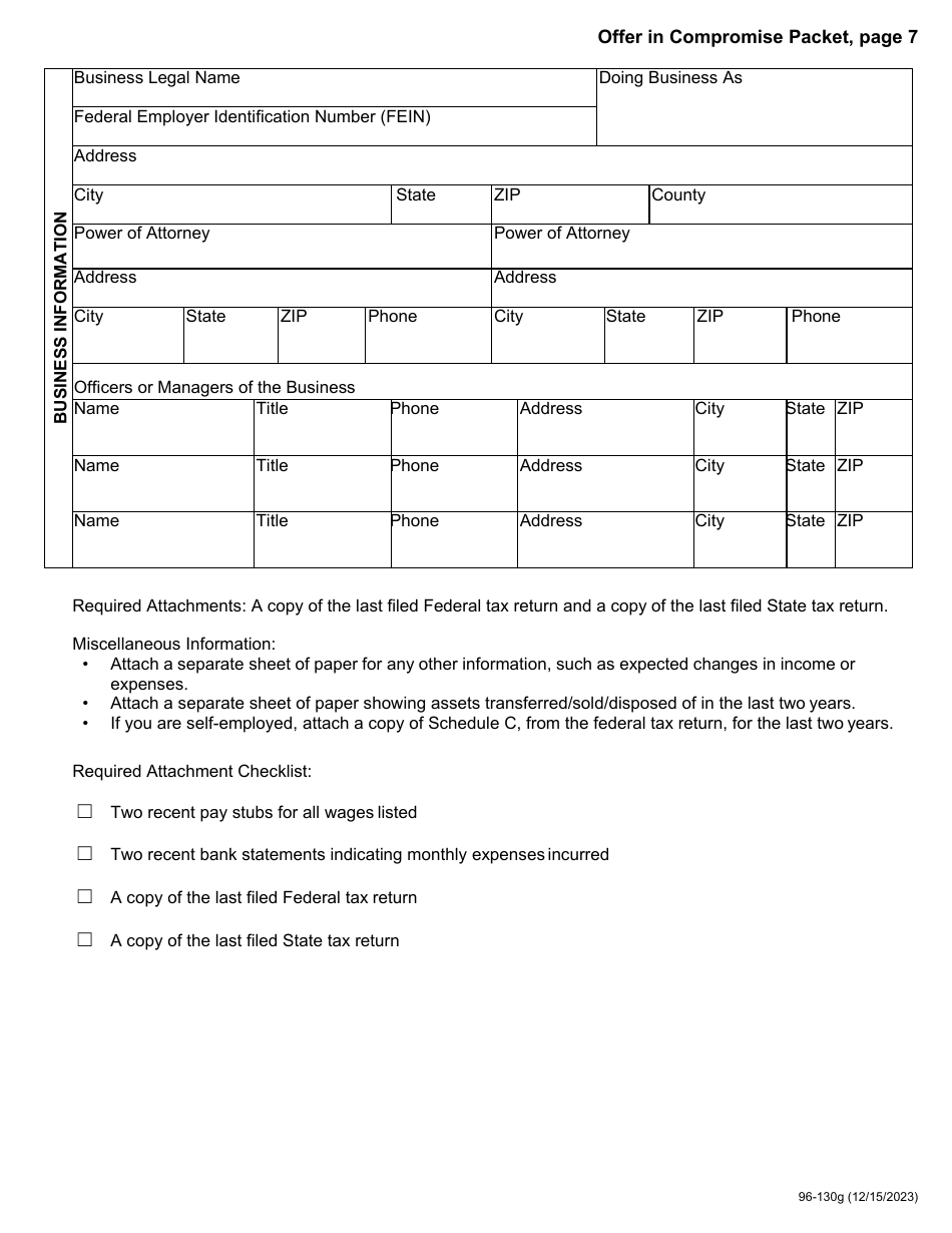 Form 96-130 Offer in Compromise Packet - Iowa, Page 7