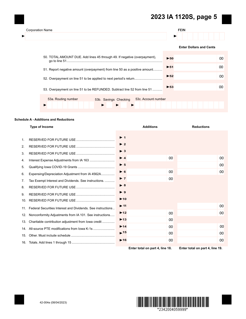 Form IA1120S (42-004) Iowa Income Tax Return for S Corporation - Iowa, Page 5