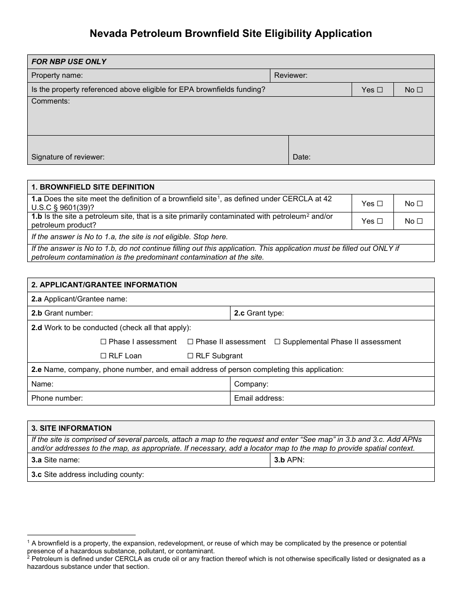 Nevada Petroleum Brownfield Site Eligibility Application - Nevada, Page 2