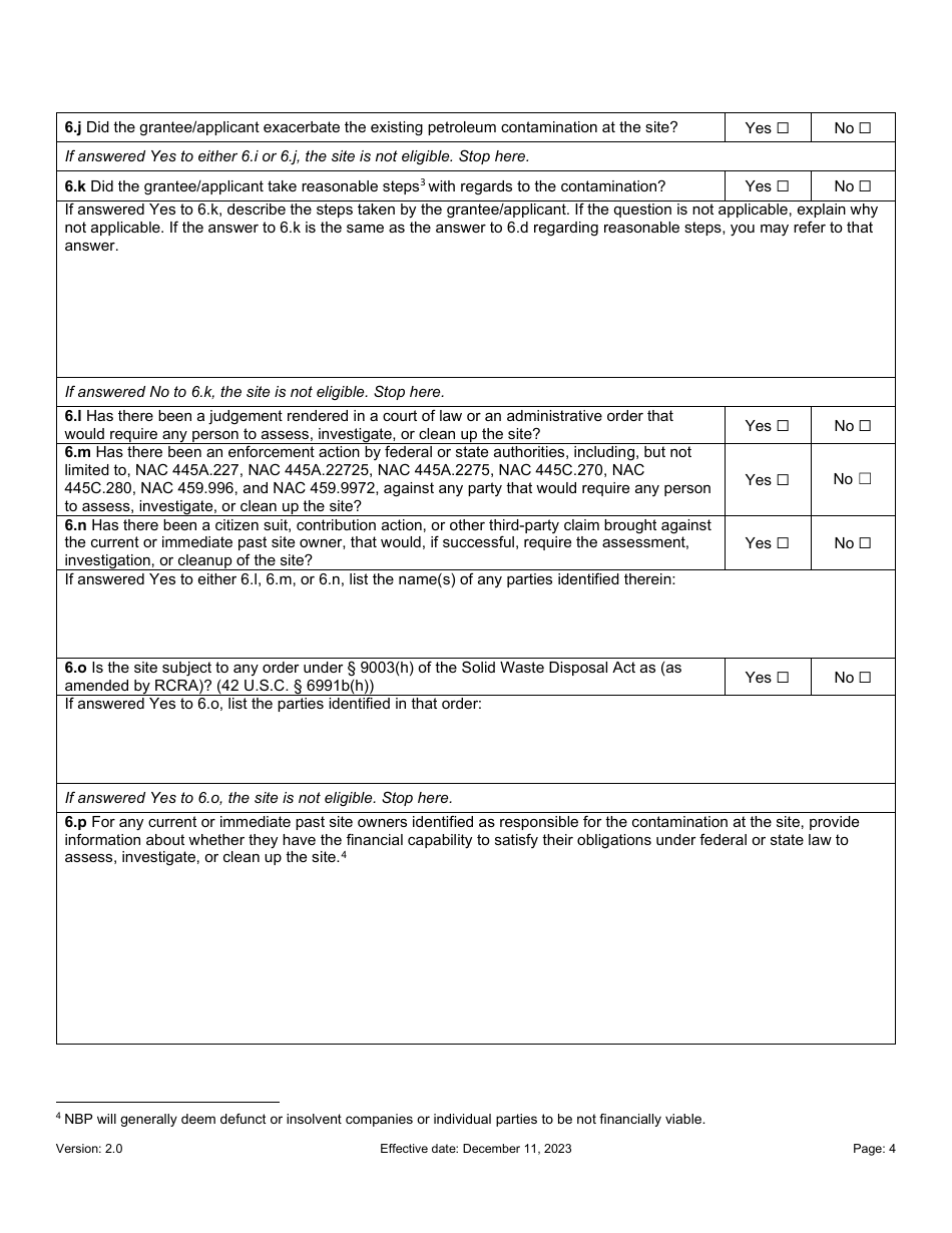 Nevada Petroleum Brownfield Site Eligibility Application - Nevada, Page 5