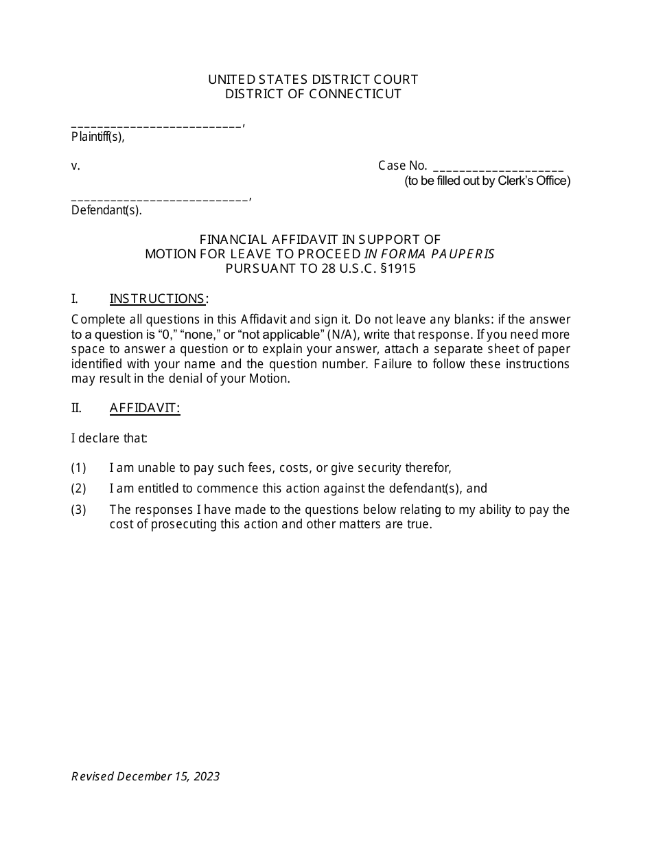 Connecticut Motion For Leave To Proceed In Forma Pauperis Pursuant To   Page 2 Thumb 950 