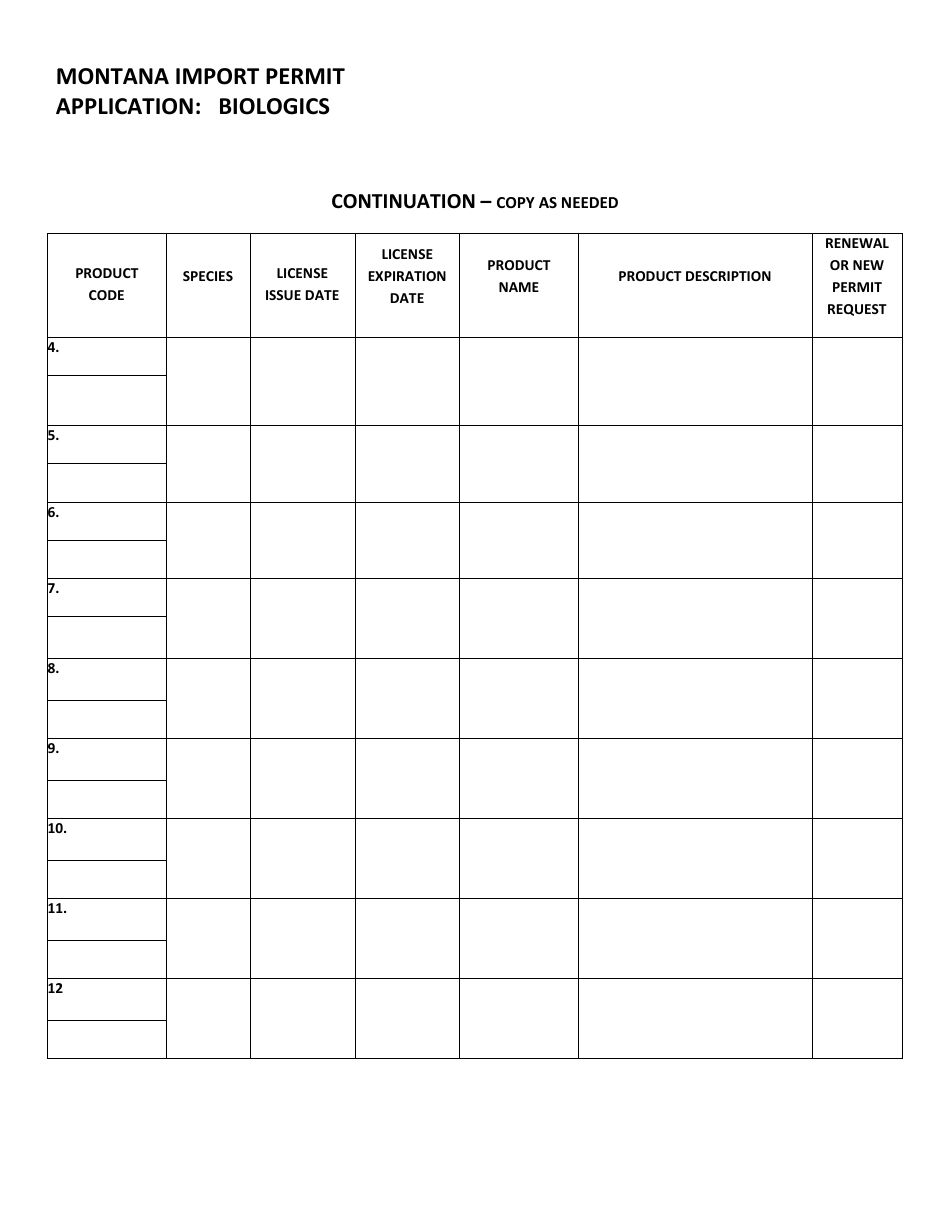 Montana Biologics Import Permit Application - Montana, Page 2