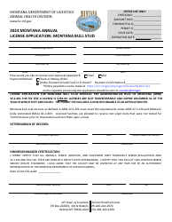 Document preview: Montana Annual License Application: Montana Bull Stud - Montana, 2024