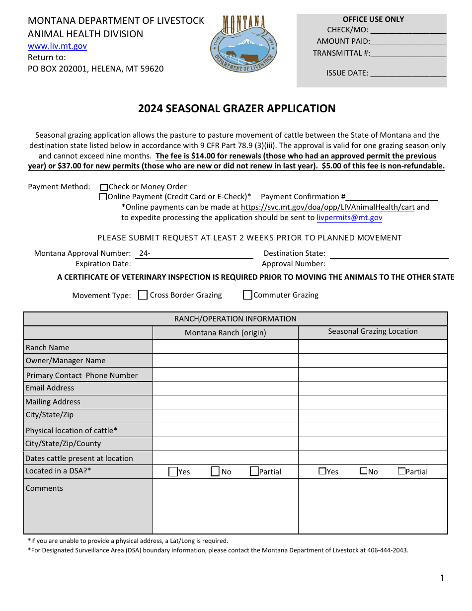 Seasonal Grazer Application - Montana, Page 1