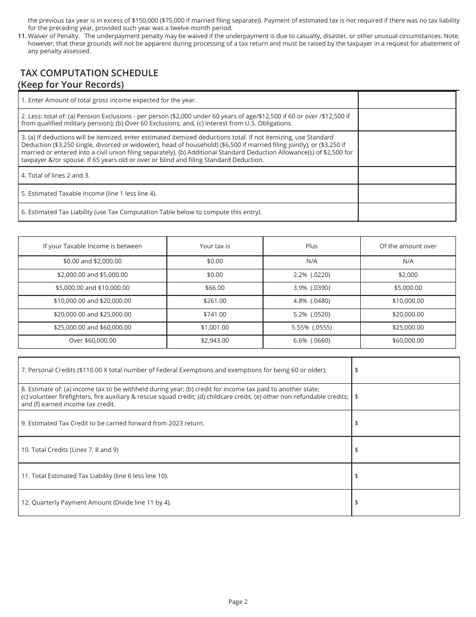Instructions for Form PIT-EST Declaration of Estimated Income Tax for Individuals - Delaware, Page 2
