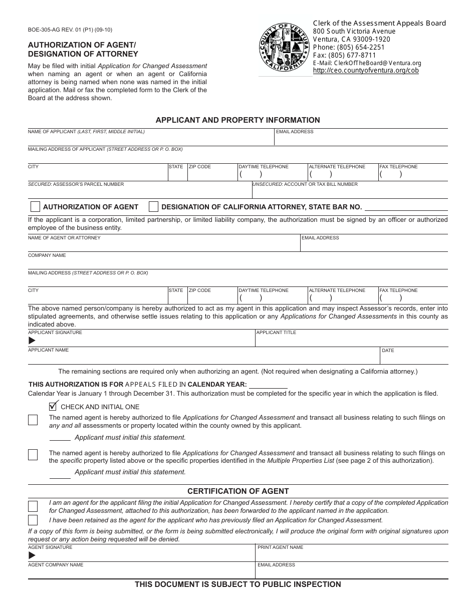 Form BOE-305-AG - Fill Out, Sign Online and Download Fillable PDF ...