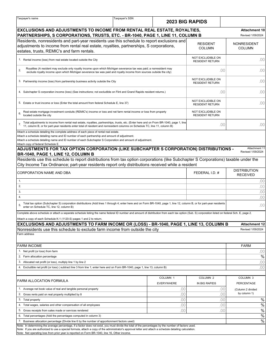 Form BR-1040 Individual Income Tax Return - City of Big Rapids, Michigan, Page 10