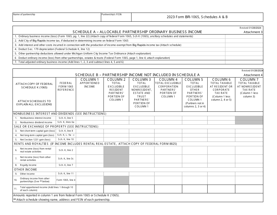 Form BR-1065 Partnership Income Tax Return - City of Big Rapids, Michigan, Page 4
