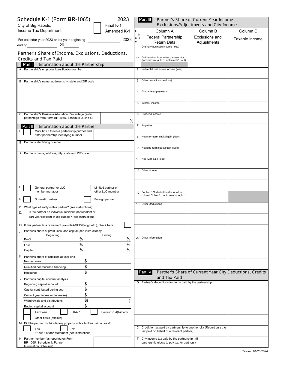 Form BR-1065 Partnership Income Tax Return - City of Big Rapids, Michigan, Page 9