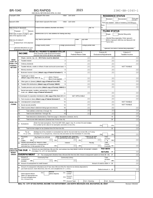 Form BR-1040 Individual Income Tax Return - City of Big Rapids, Michigan, 2024