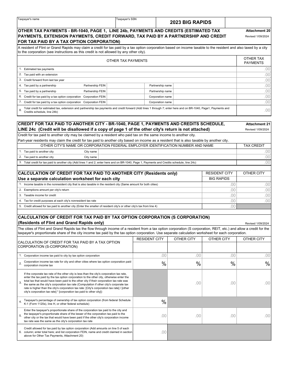 Form CF-1040 Schedule TC Part-Year Resident Tax Calculation - City of Big Rapids, Michigan, Page 12