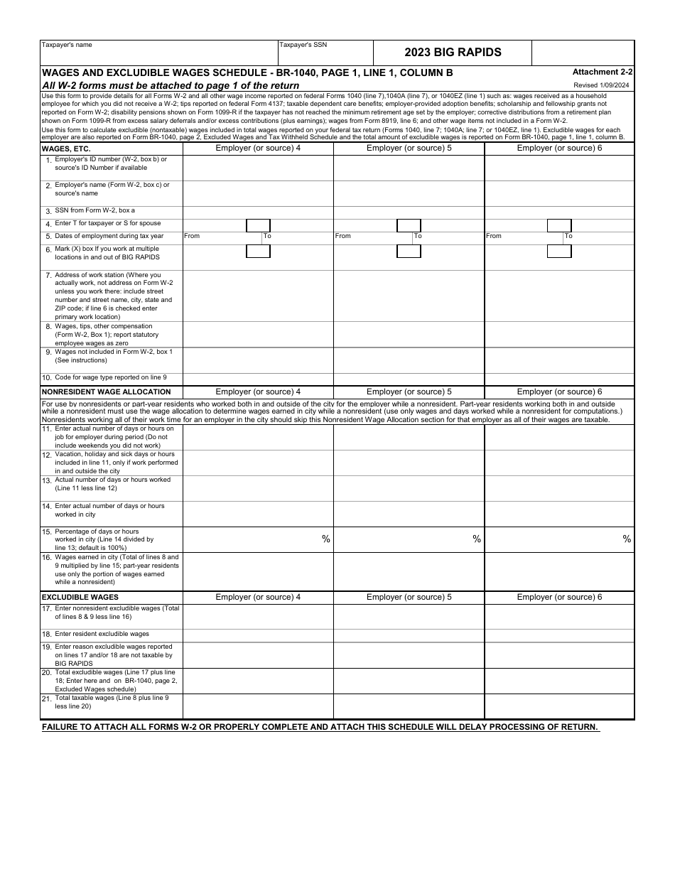 Form CF-1040 Schedule TC Part-Year Resident Tax Calculation - City of Big Rapids, Michigan, Page 3