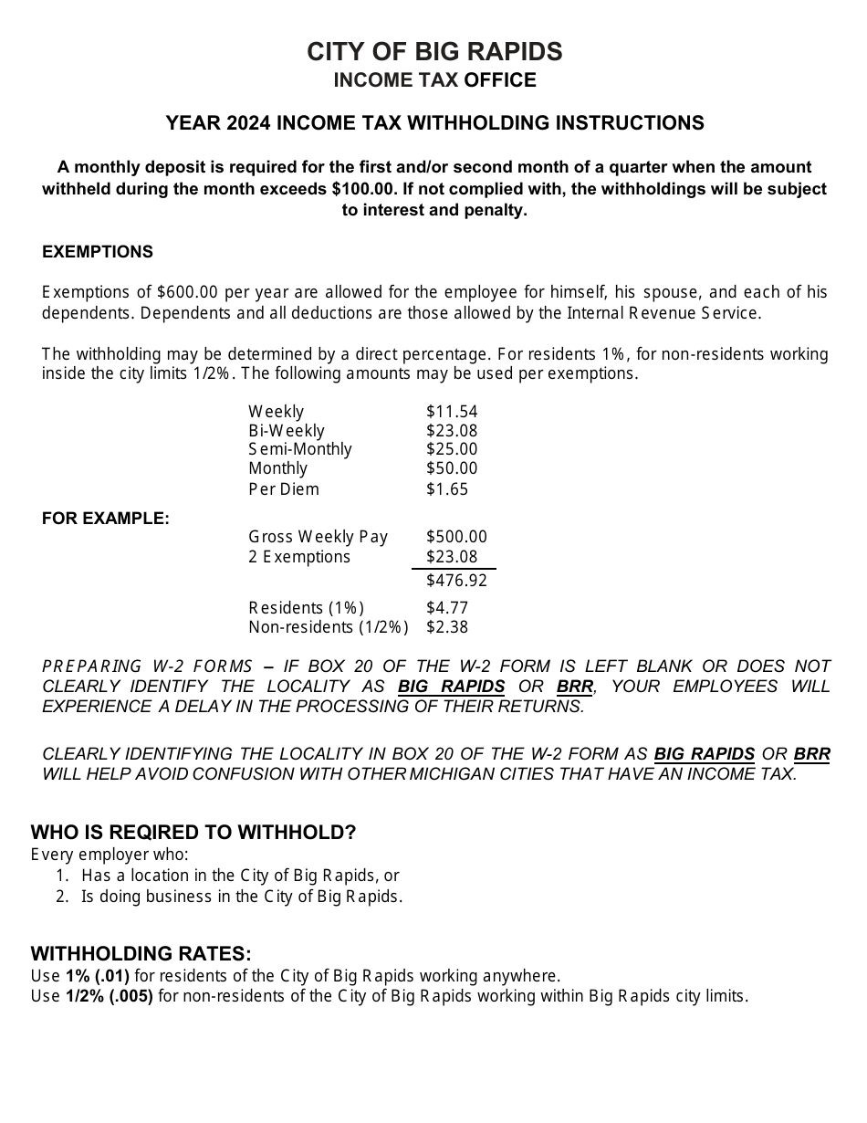Form BR-941 Employers Monthly Deposit of Income Tax Withheld - City of Big Rapids, Michigan, Page 2