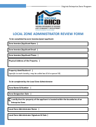 Document preview: Local Zone Administrator Review Form - Virginia Enterprise Zone Program - Virginia