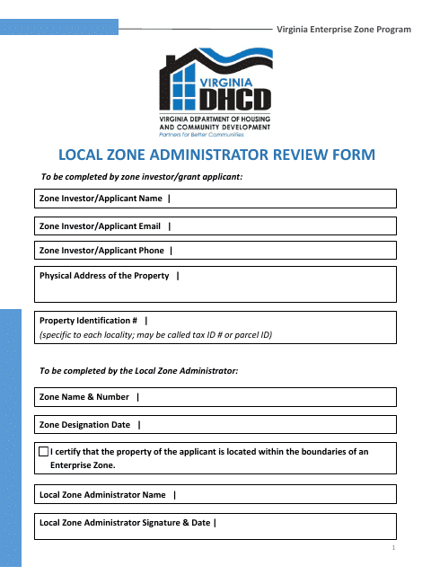 Local Zone Administrator Review Form - Virginia Enterprise Zone Program - Virginia Download Pdf