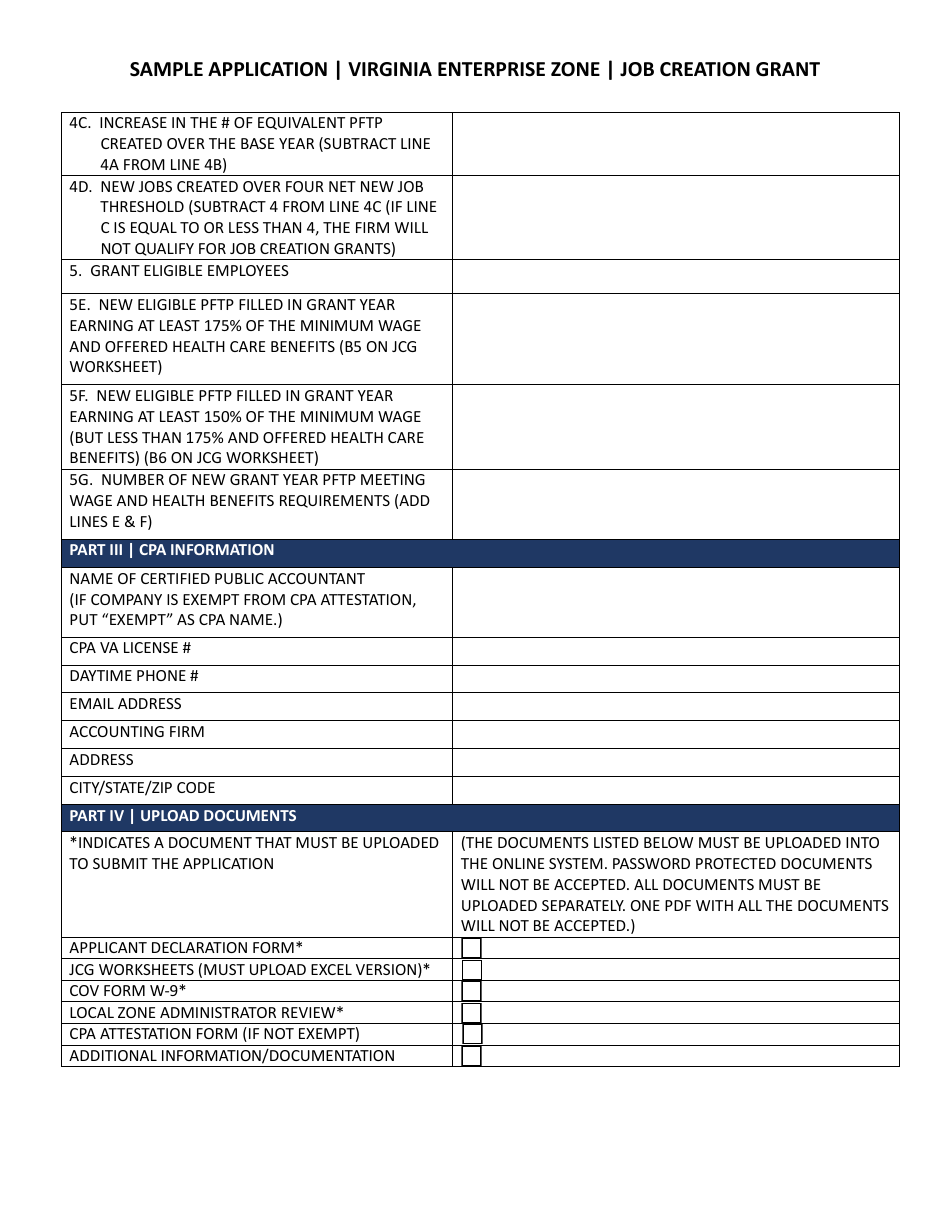 Job Creation Grant Sample Application - Virginia Enterprise Zone - Virginia, Page 2