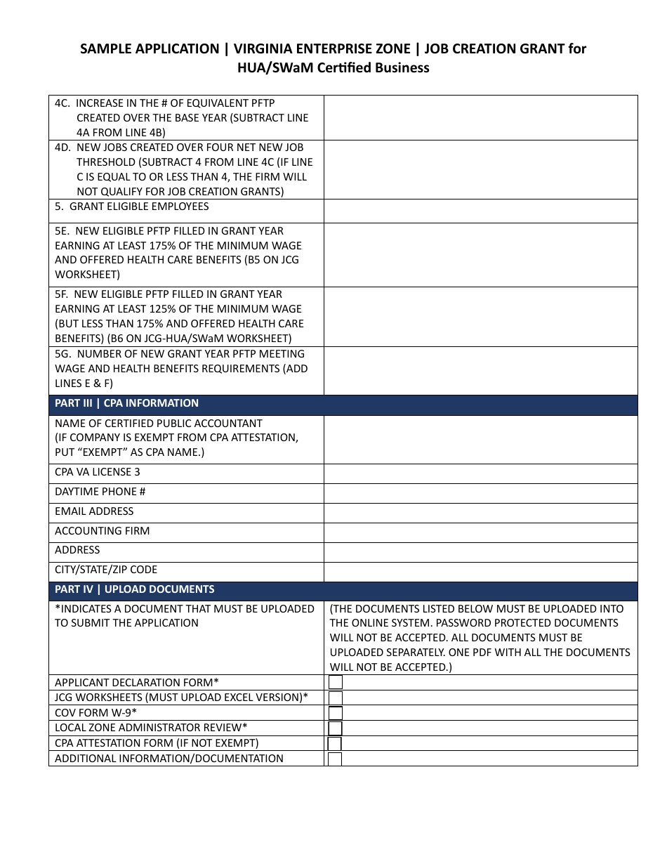 Job Creation Grant for Hua / Swam Certified Business Sample Application - Virginia Enterprise Zone - Virginia, Page 2