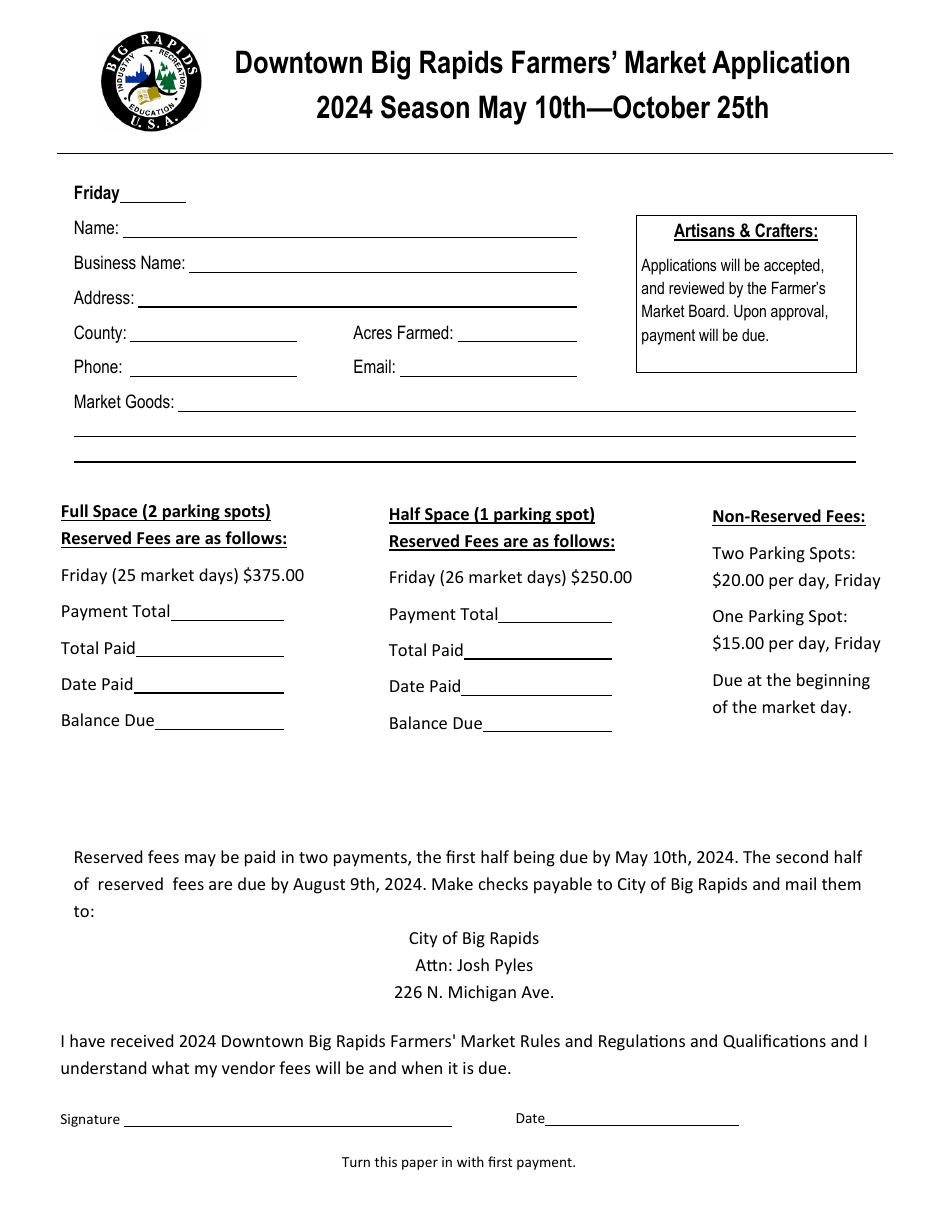 2024 City of Big Rapids, Michigan Downtown Big Rapids Farmers' Market