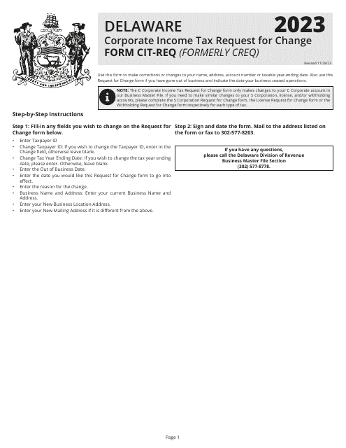 Form CIT-REQ 2023 Printable Pdf