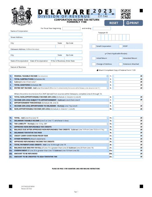 Form CIT-TAX Corporation Income Tax Return - Delaware, 2023