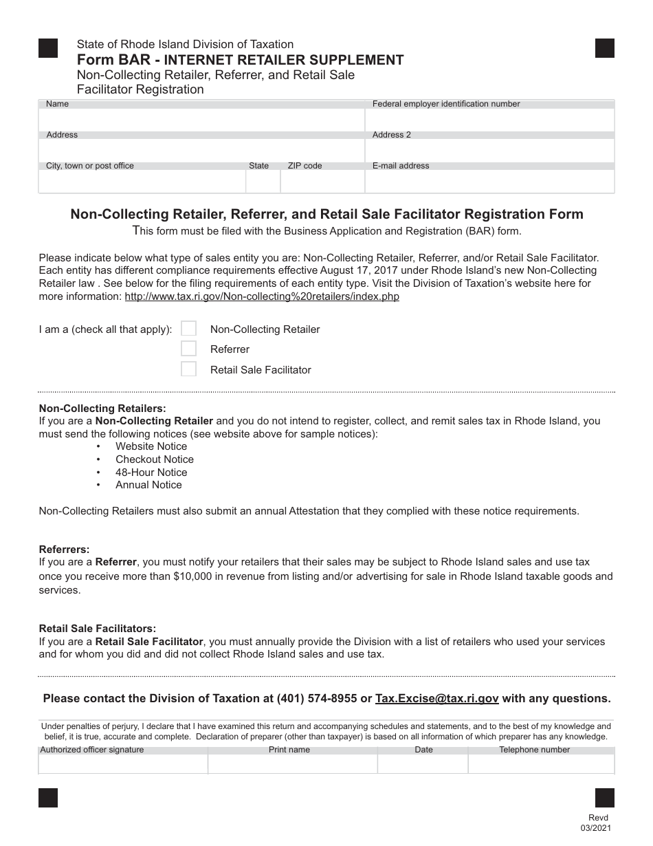 Form BAR Business Application and Registration - Rhode Island, Page 9