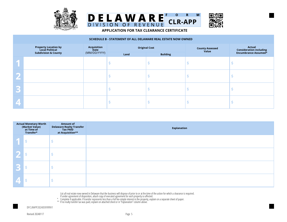 Form CLR-APP Application for Tax Clearance Certificate - Delaware, Page 5