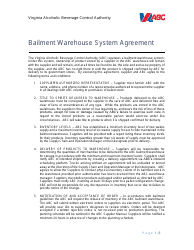 Bailment Warehouse System Agreement - Virginia