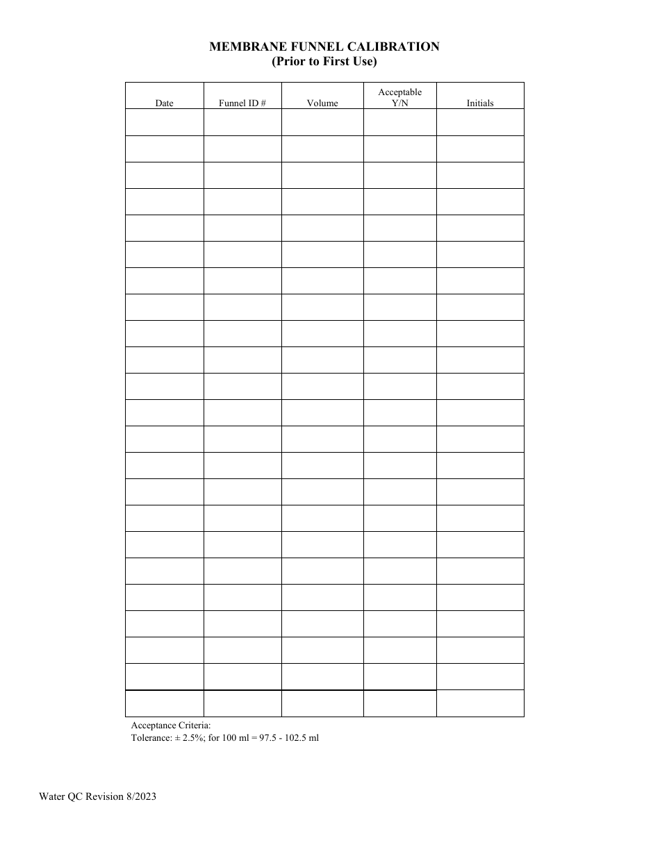 Membrane Funnel Calibration (Prior to First Use) - Illinois, Page 1