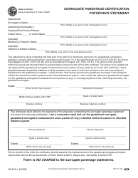 Document preview: Form VR810.1 Surrogate Parentage Certification Physician's Statement - Illinois