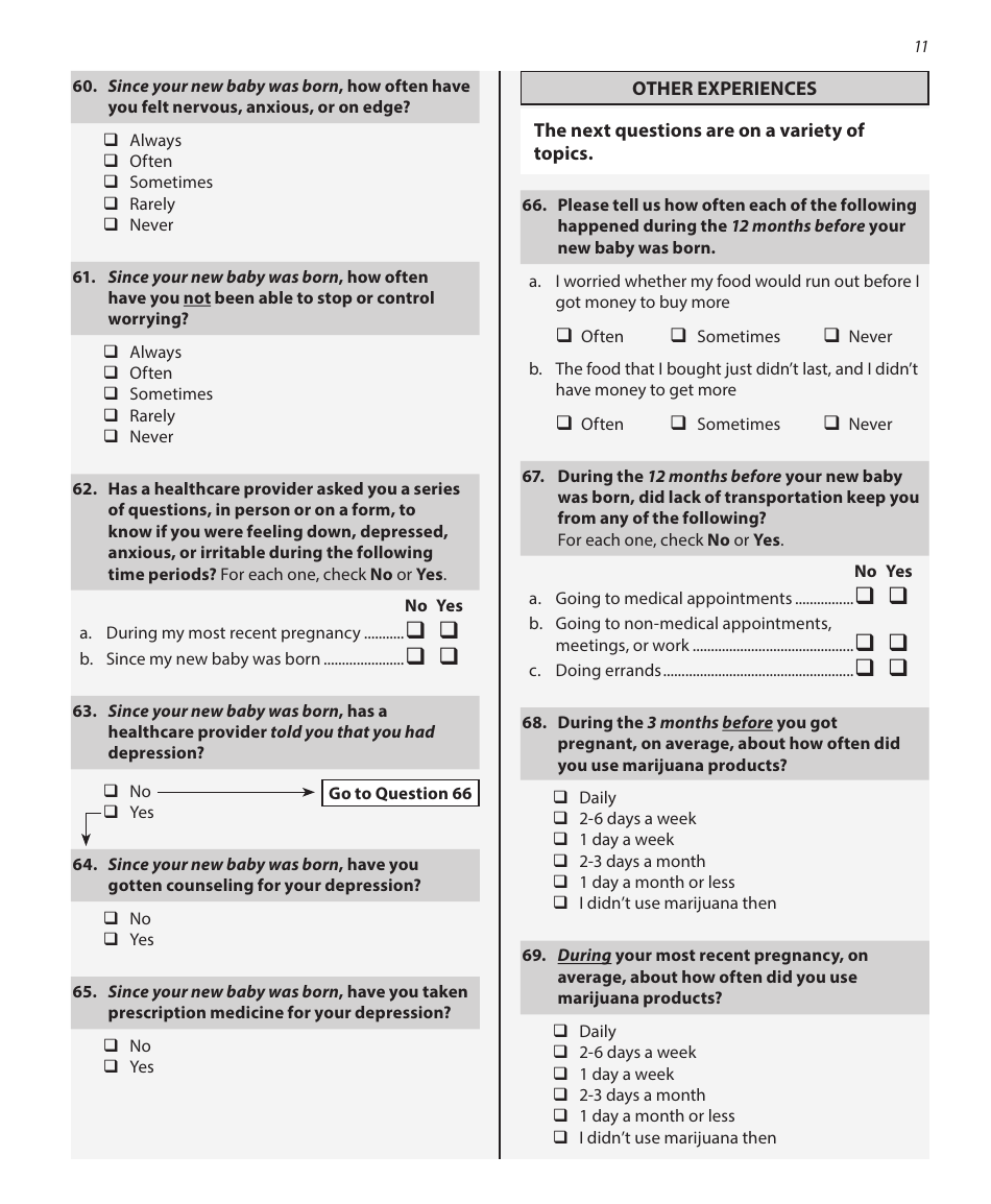 Pregnancy Risk Assessment Monitoring System Questionnaire - Illinois, Page 11
