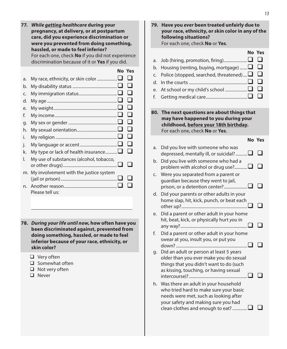 Pregnancy Risk Assessment Monitoring System Questionnaire - Illinois, Page 13