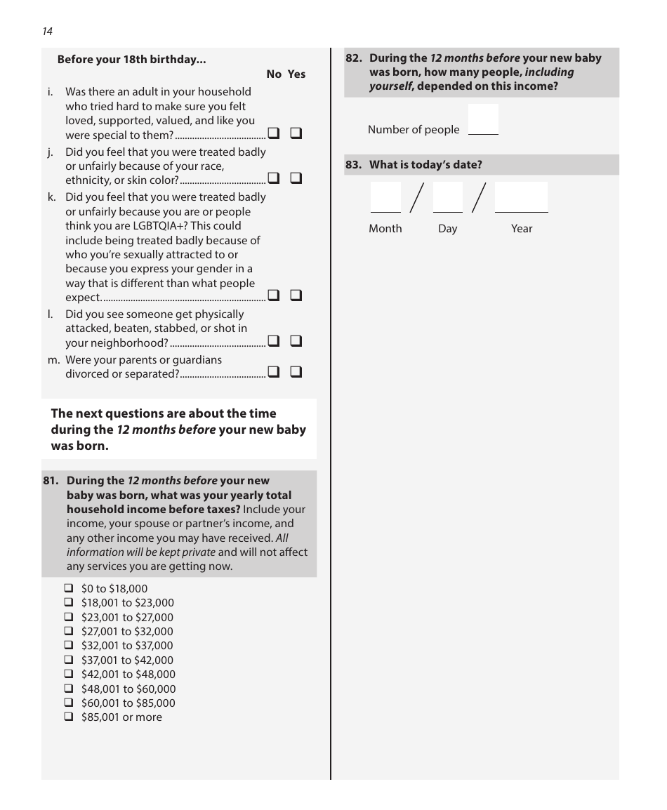 Pregnancy Risk Assessment Monitoring System Questionnaire - Illinois, Page 14