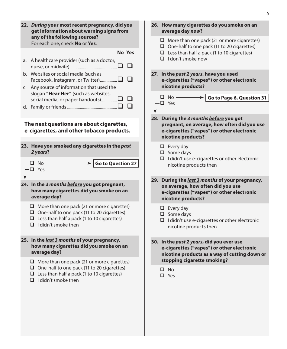 Pregnancy Risk Assessment Monitoring System Questionnaire - Illinois, Page 5