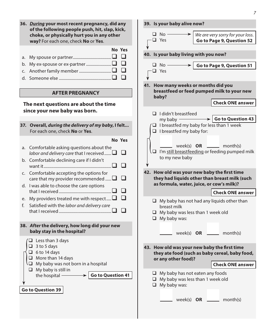 Pregnancy Risk Assessment Monitoring System Questionnaire - Illinois, Page 7