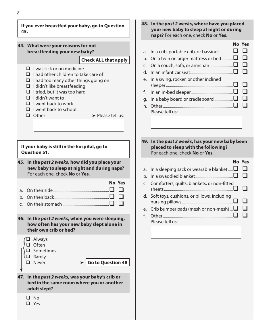 Pregnancy Risk Assessment Monitoring System Questionnaire - Illinois, Page 8