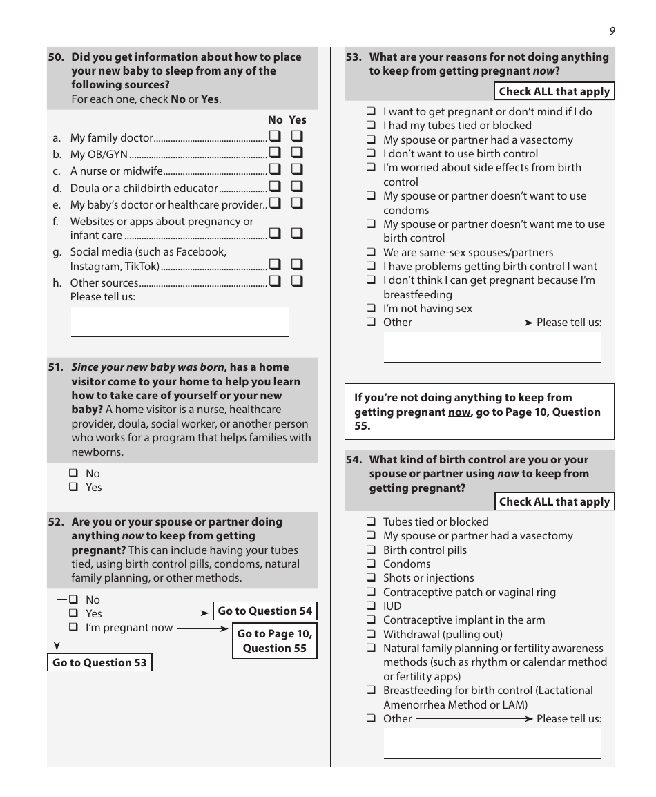 Pregnancy Risk Assessment Monitoring System Questionnaire - Illinois, Page 9