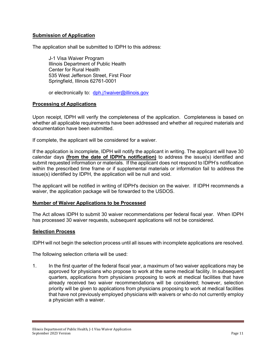 State 30 J-1 Visa Waiver Program Application - Illinois, Page 11