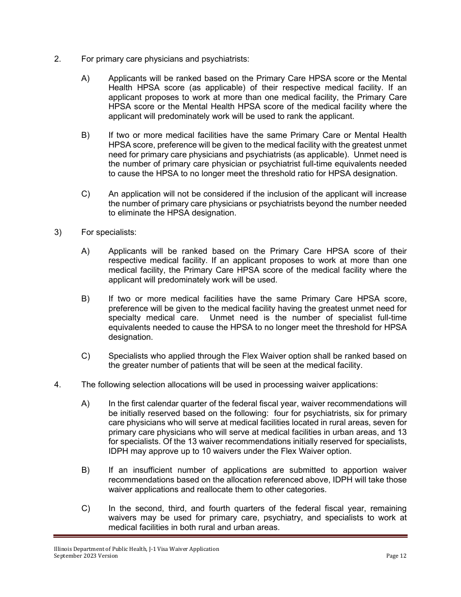 State 30 J-1 Visa Waiver Program Application - Illinois, Page 12