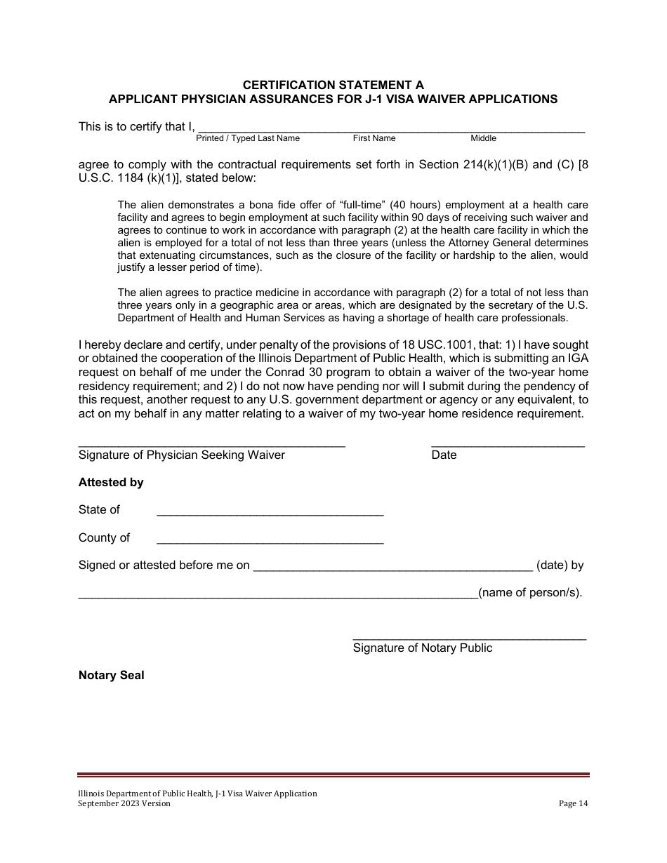 State 30 J-1 Visa Waiver Program Application - Illinois, Page 14