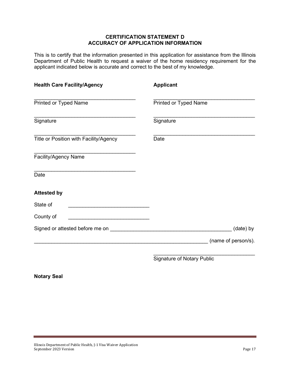 State 30 J-1 Visa Waiver Program Application - Illinois, Page 17