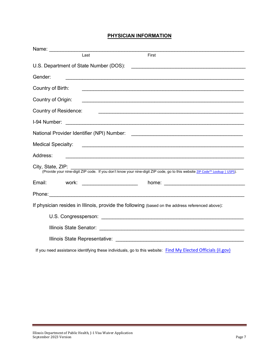State 30 J-1 Visa Waiver Program Application - Illinois, Page 7
