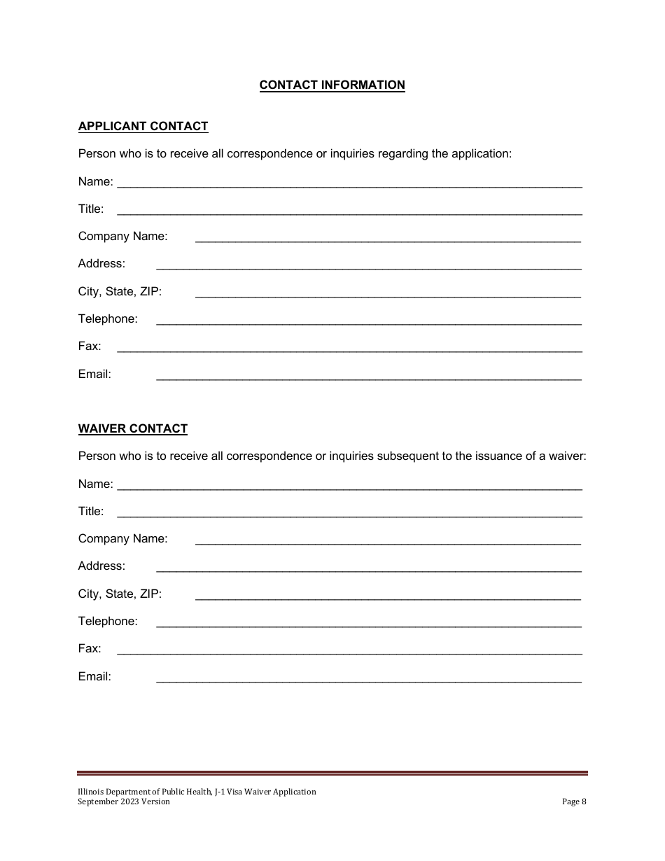 State 30 J-1 Visa Waiver Program Application - Illinois, Page 8