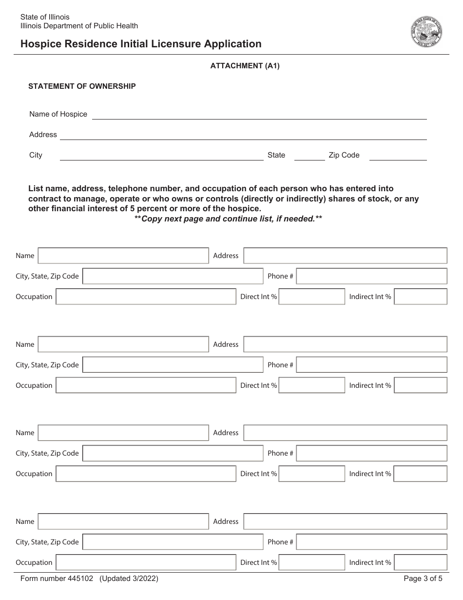 Form 445102 Hospice Residence Initial Licensure Application - Illinois, Page 3