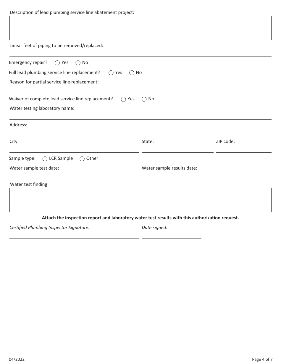Clear-Win Grantee Agency Lead Plumbing Abatement Project, 7-day Prior Approval Request Form - Illinois, Page 4