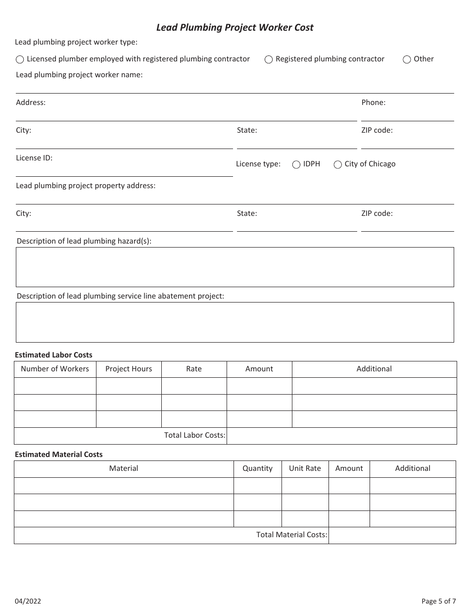 Clear-Win Grantee Agency Lead Plumbing Abatement Project, 7-day Prior Approval Request Form - Illinois, Page 5